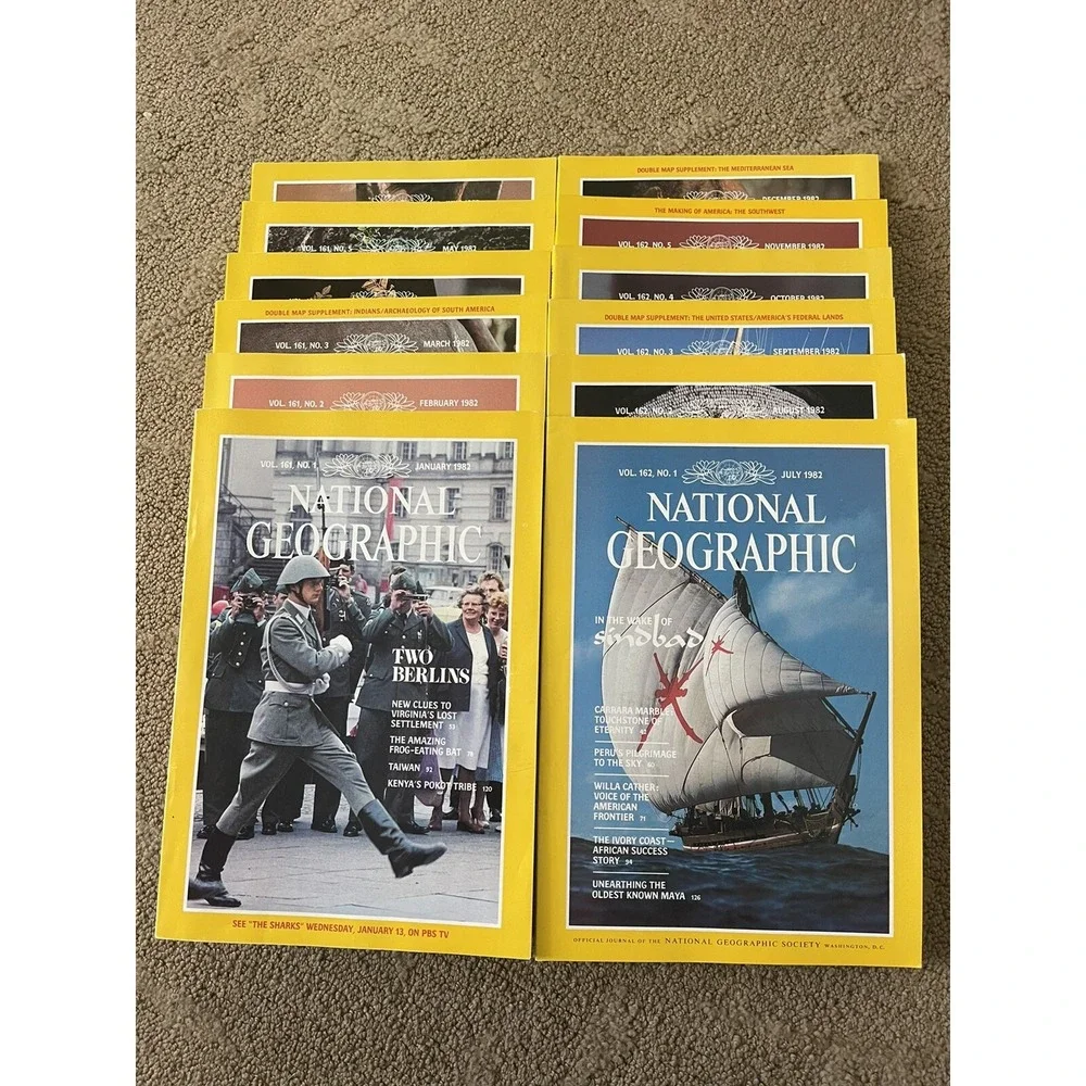 Lot of National Geographic Magazines 1982 lot of 12 full‎ set Jan-dec No Maps